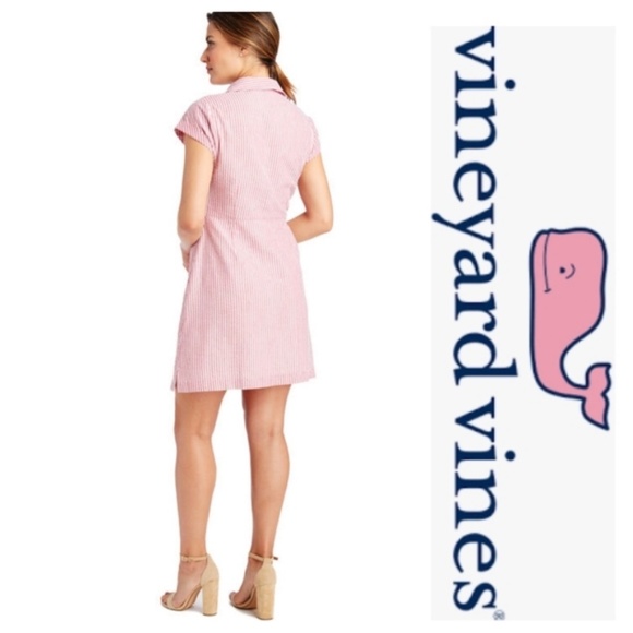 VINEYARD VINES Seersucker Red Striped Dress - Picture 2 of 5